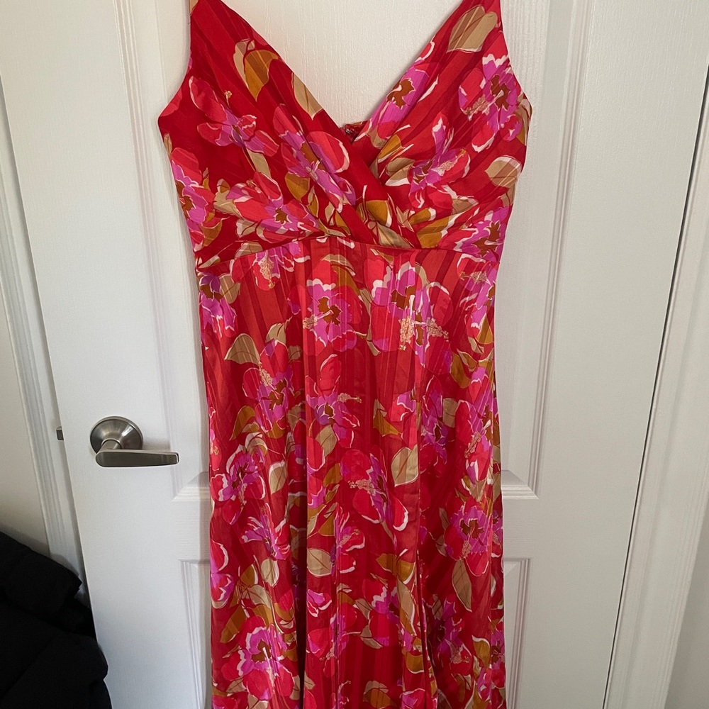Elegant Red and Pink Floral Dress